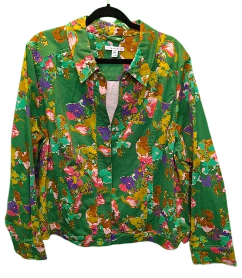 Isaac Mizrahi Live Womens Shacket Jacket Multicolor Floral Full Zip Plus Sz 26w